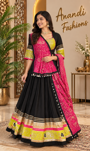 Black Garba Chaniya Choli set with Leheriya Dupatta