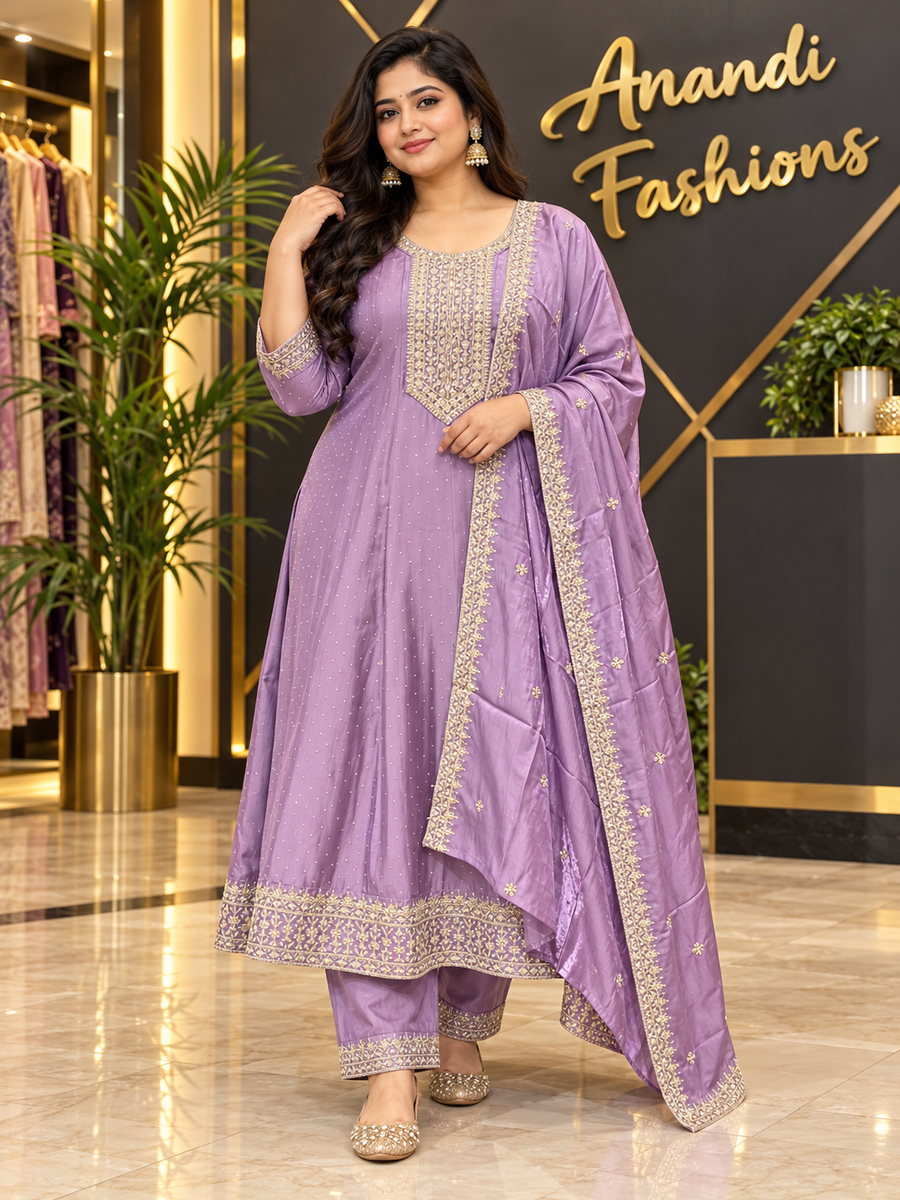 Women’s Party Wear Purple Anarkali Kurti Set – Plus Size