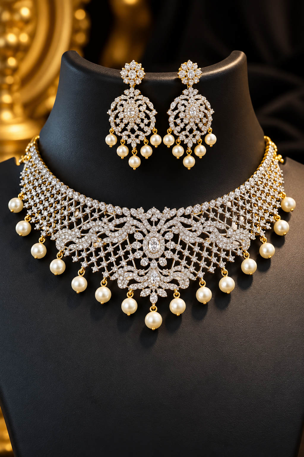 GJ Finish -CZ Choker set - Jewelry - Necklace Set - Anandi Fashions