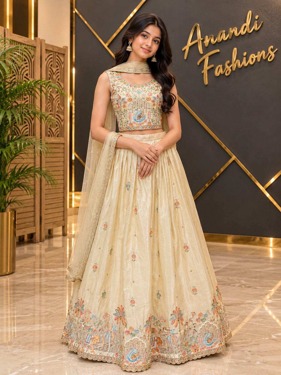 Teenage Girls’’ Gold Tissue Lehenga Set