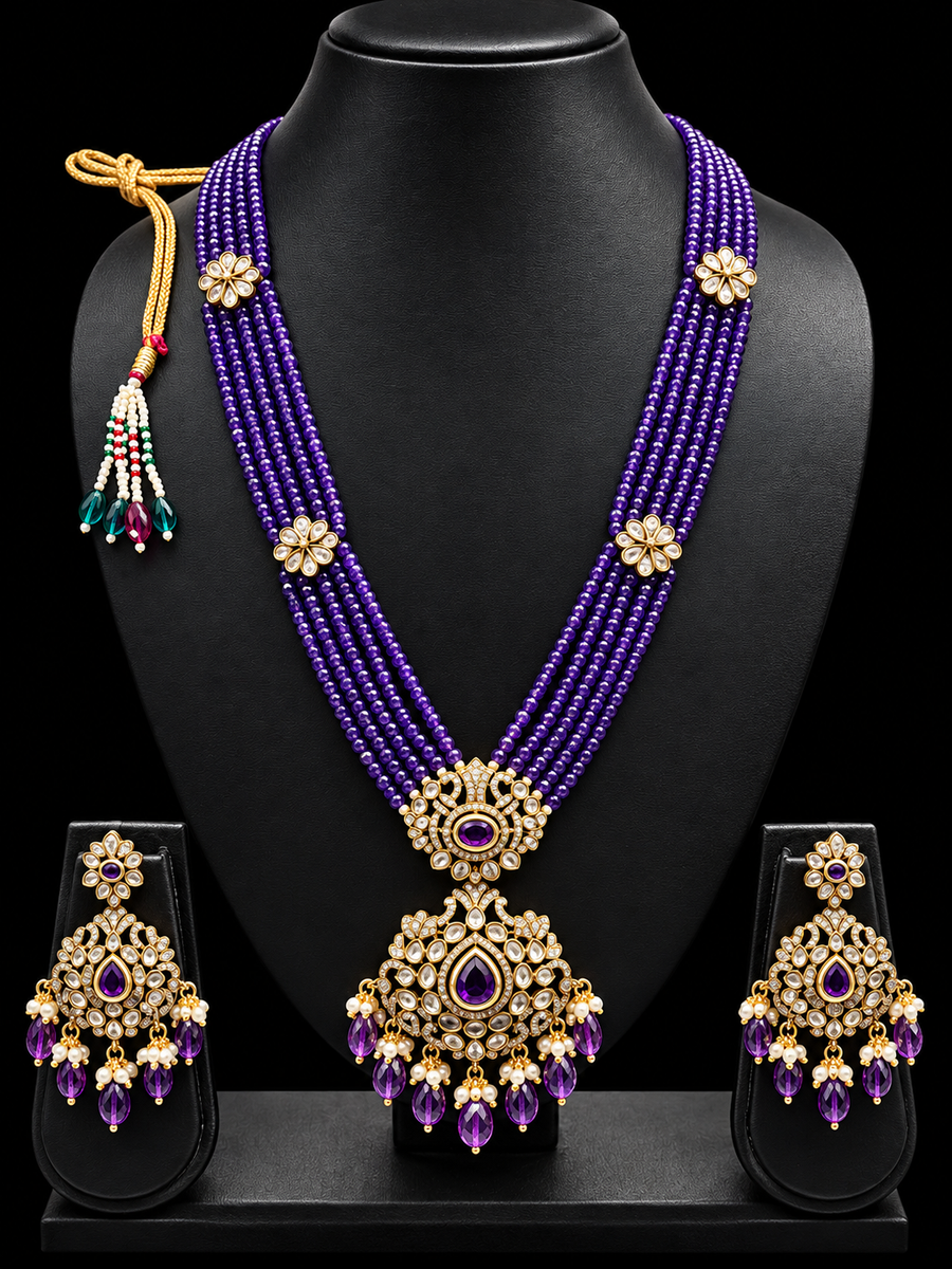 Crystal Beads Long Victorian Necklace Set Haram