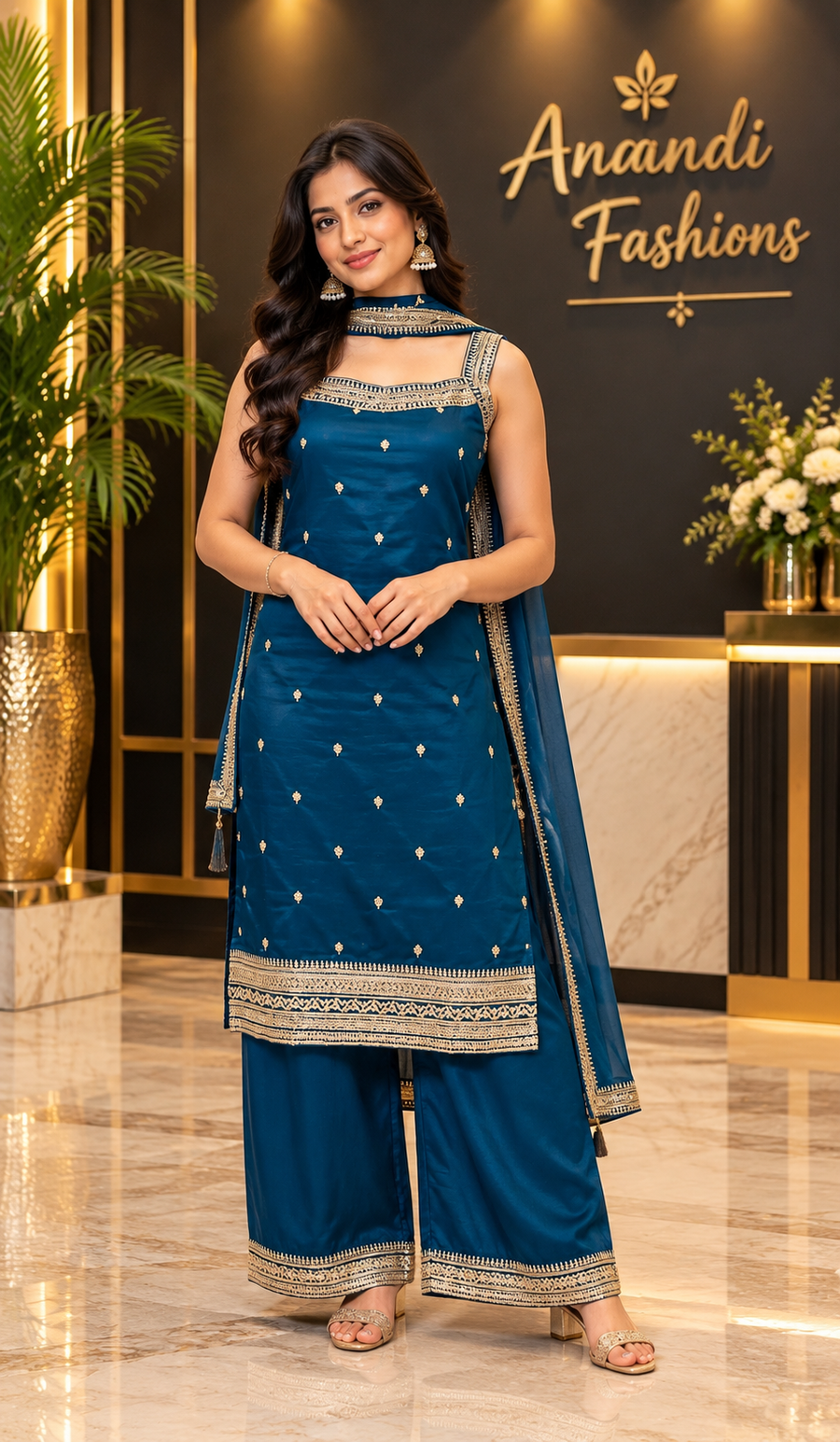 Women’s Teal Blue Sleeveless Kurti Set