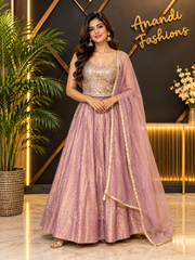 Women’s Dusty Mauve Mirror Work Lehenga Choli with Dupatta