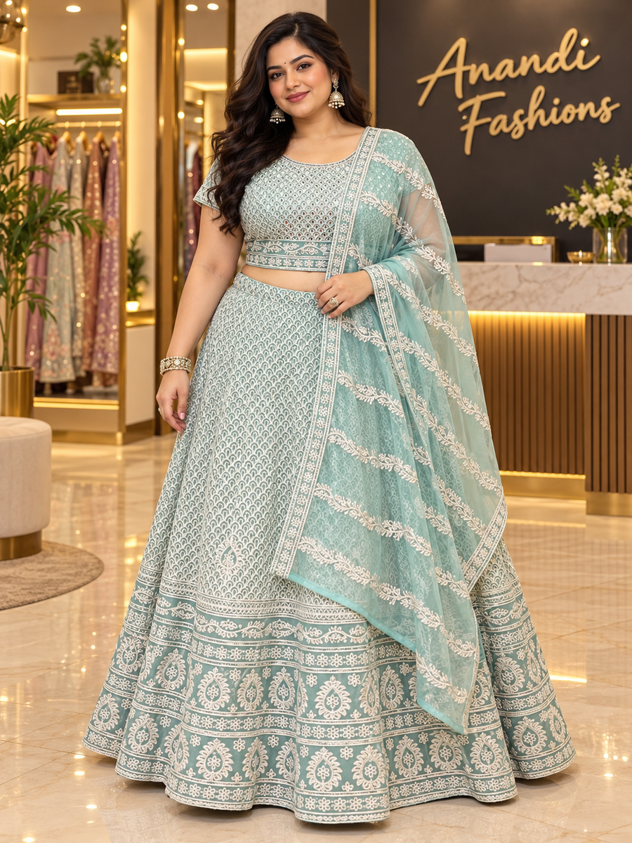 Women’s Pastel Blue Lehenga Set – Plus Size