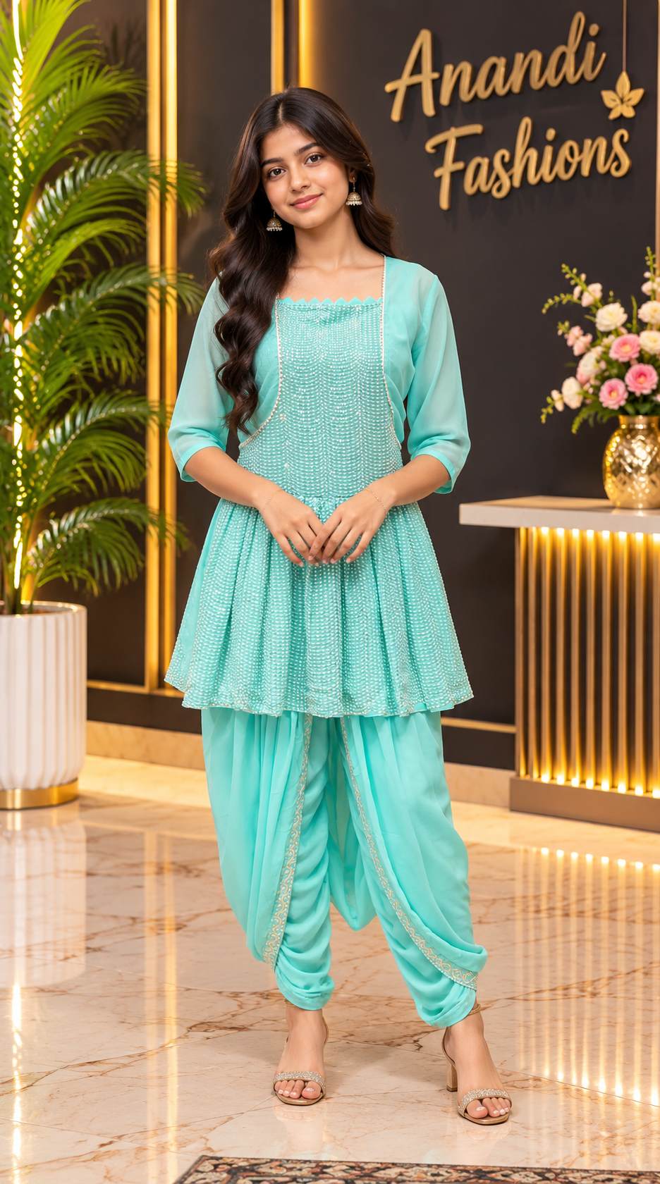 Teenage Girls’’ Blue Georgette Dhoti Kurti Set