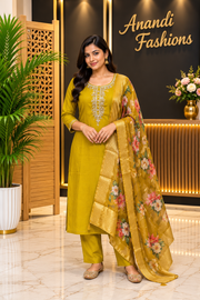 Women’s Mustard Yellow Shimmery Tissue Kurti Set – Plus Size