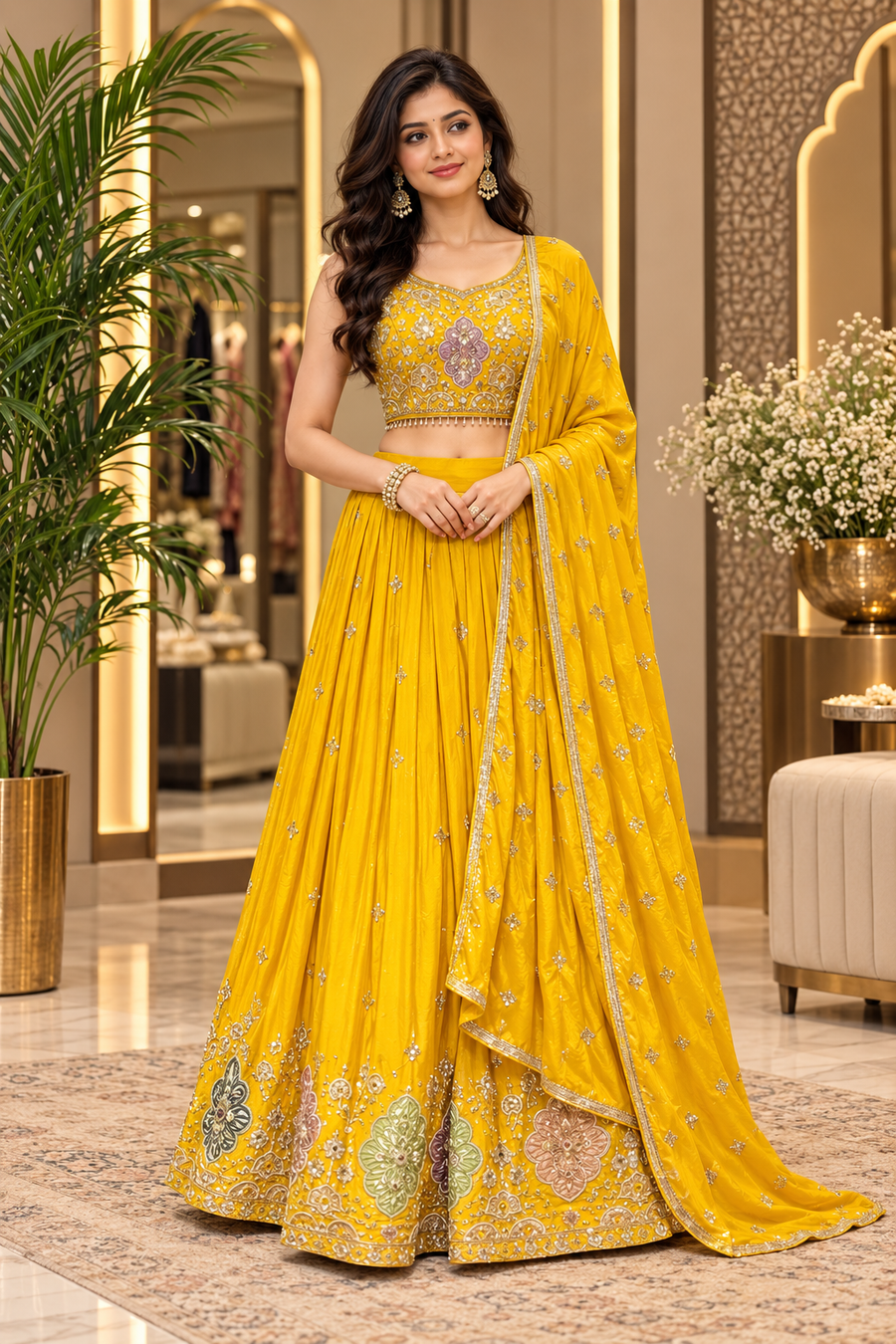 Designer Yellow Party Wear Lehenga set