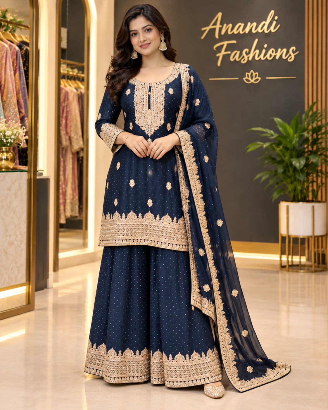 Women's Navy Blue Party Wear Palazzo Set - Women - Palazzo Set - Anandi Fashions