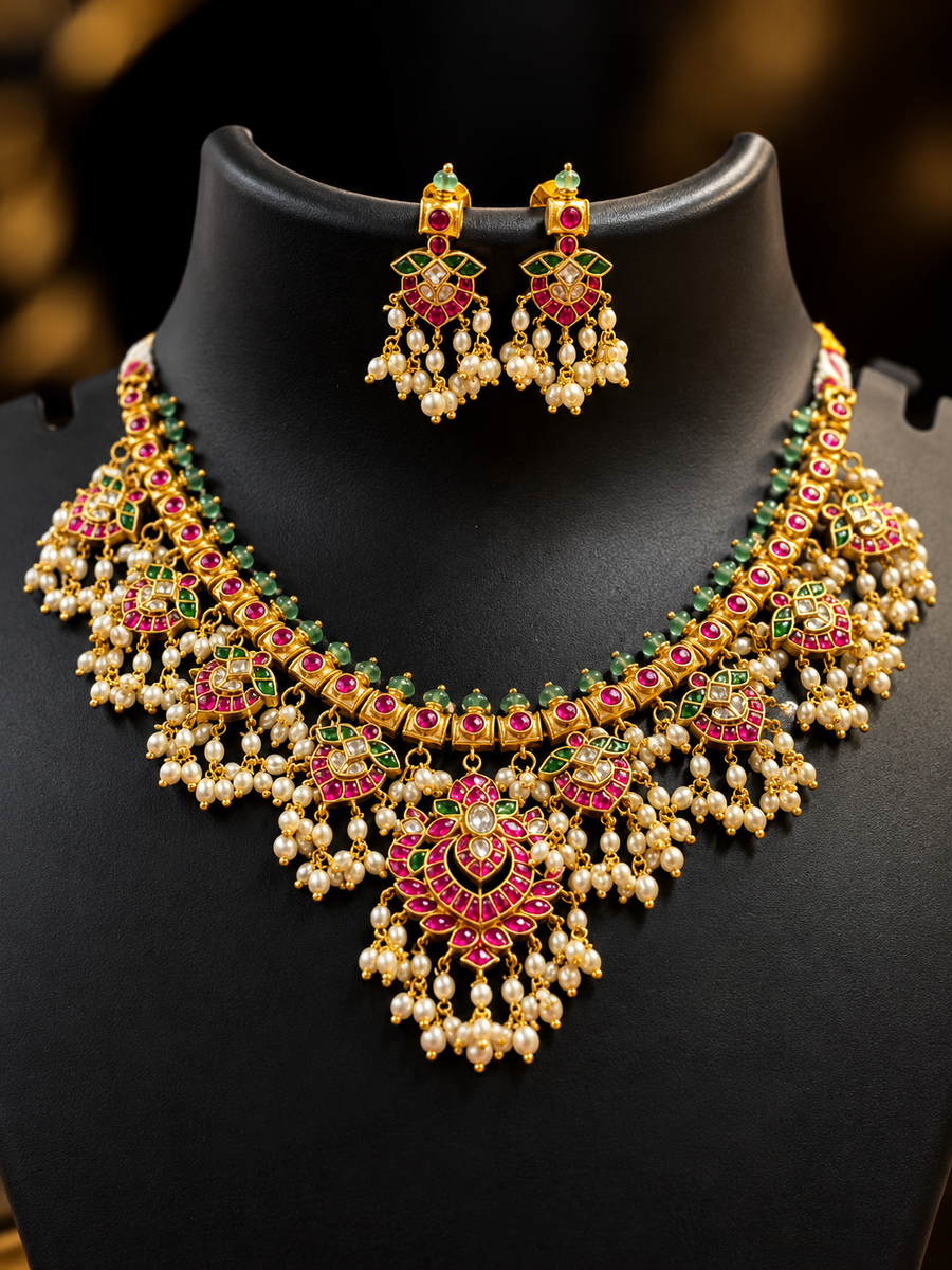 Jadau Kundan Guttapusalu Necklace Set - Jewelry - Necklace Set - Anandi Fashions