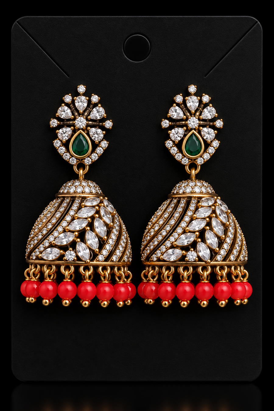Party Wear CZ Victorian Finish Jhumkas - Jewelry - Earrings - Anandi Fashions