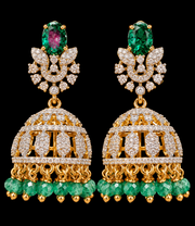 CZ Jhumkas/Earrings - Emerald