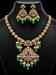Victorian Necklace Set with Peacock Pendant & Monalisa Beads