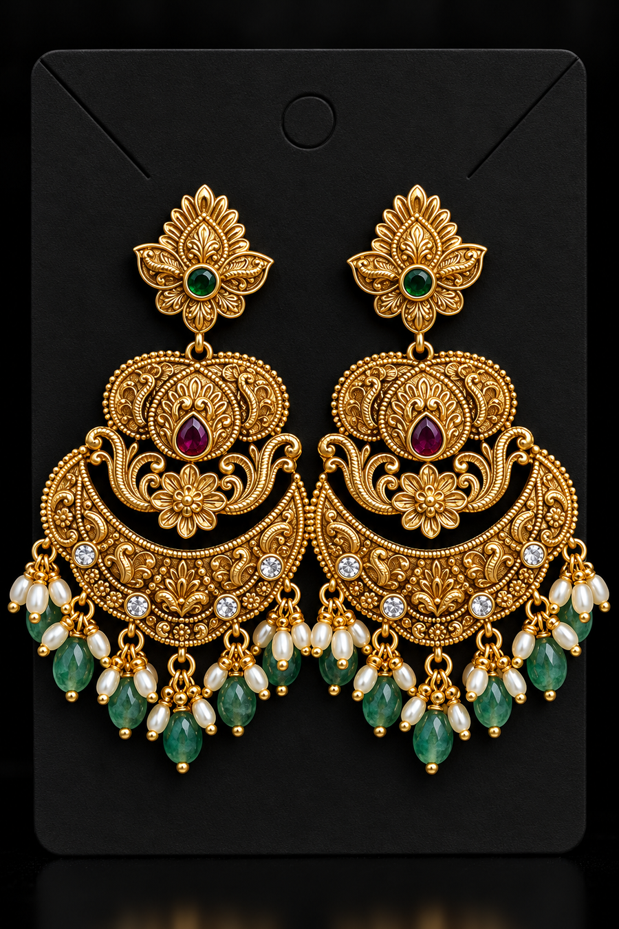 Big Size - Antique Finish Chandbali Earrings - Jewelry - Earrings - Anandi Fashions