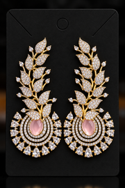 Designer CZ Earrings With Baby Pink - Jewelry - Earrings - Anandi Fashions