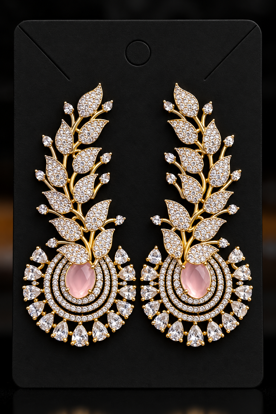 Designer CZ Earrings With Baby Pink - Jewelry - Earrings - Anandi Fashions