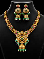 Matte Finish Necklace Set Multicolor Stones & Earrings