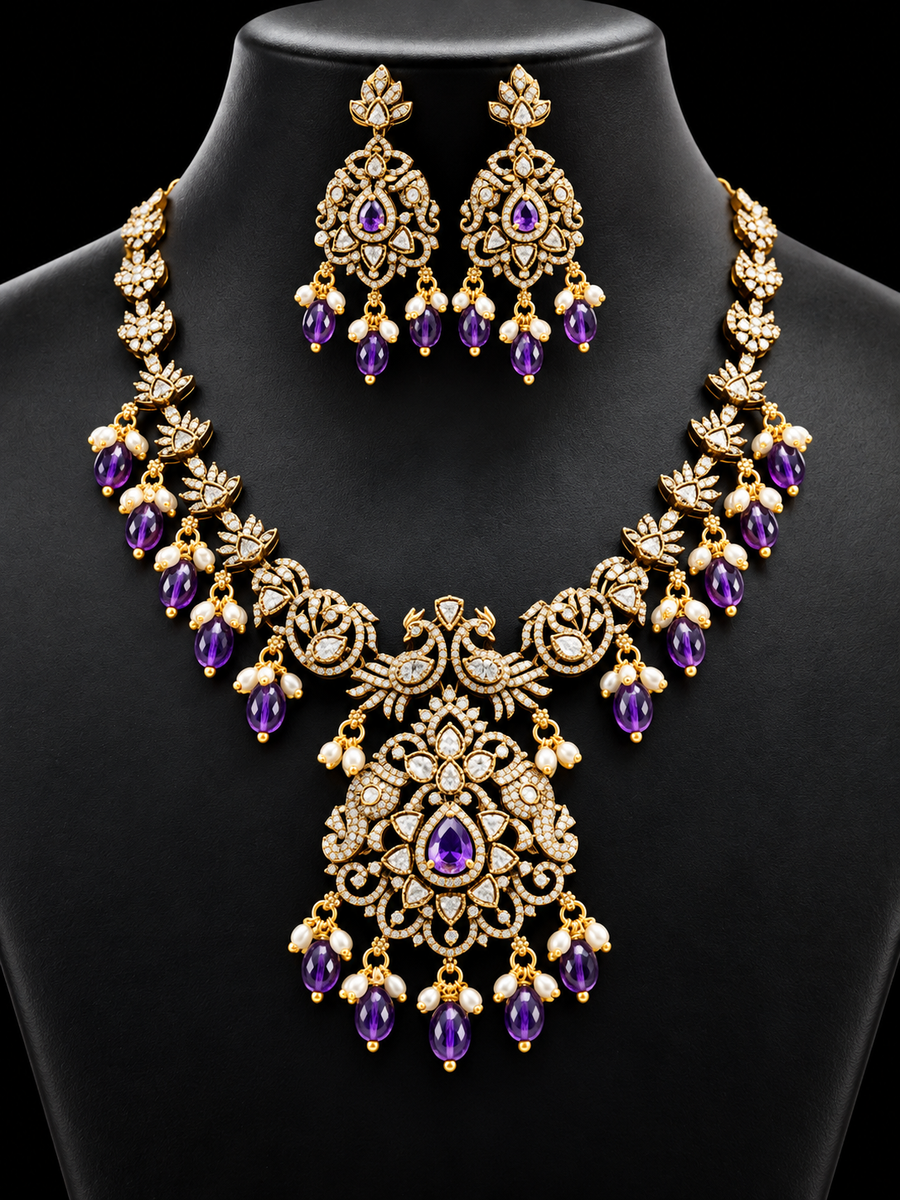 Victorian Necklace Set with Purple Monalisa Beads