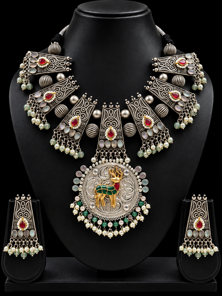 Oxidized Dual Tone Oxidized Necklace Set