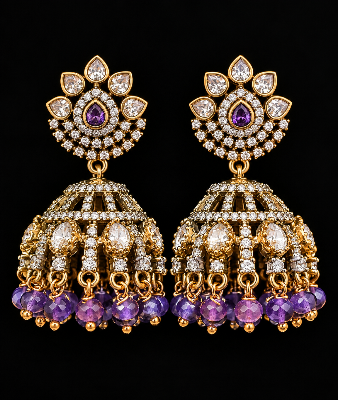Victorian Jhumkas/Earrings- Purple beads
