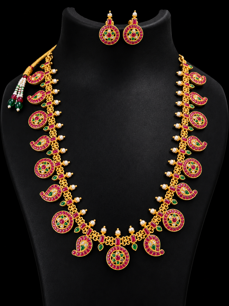 Jadau Kundan Long Necklace Set - Jewelry - Necklace Set - Anandi Fashions