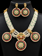 White Small Beads with Jadau Kundan Pendants Necklace Set