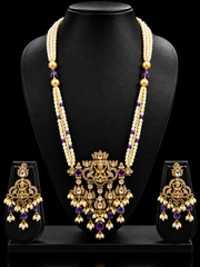 Pearl Long Necklace Set with Goddess Lakshmi Pendant Set