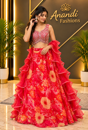 Women’s Alia Cut Organza Floral Lehenga Set