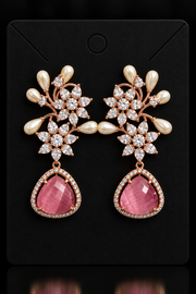 Designer AD Earrings with Baby Pink Stone - Jewelry - Earrings - Anandi Fashions