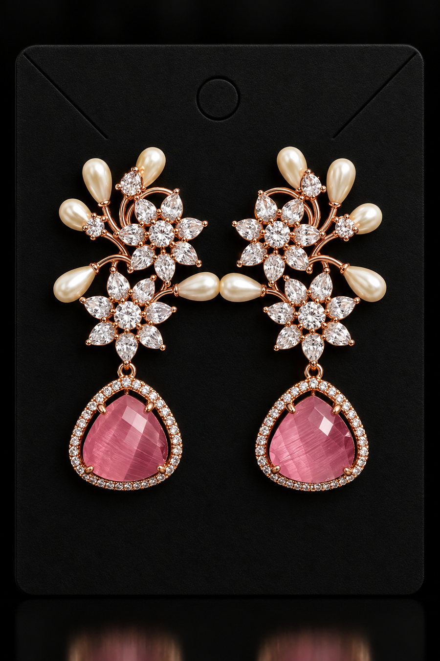 Designer AD Earrings with Baby Pink Stone - Jewelry - Earrings - Anandi Fashions