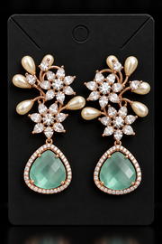 Designer AD Earrings with Mint Green Stone - Jewelry - Earrings - Anandi Fashions