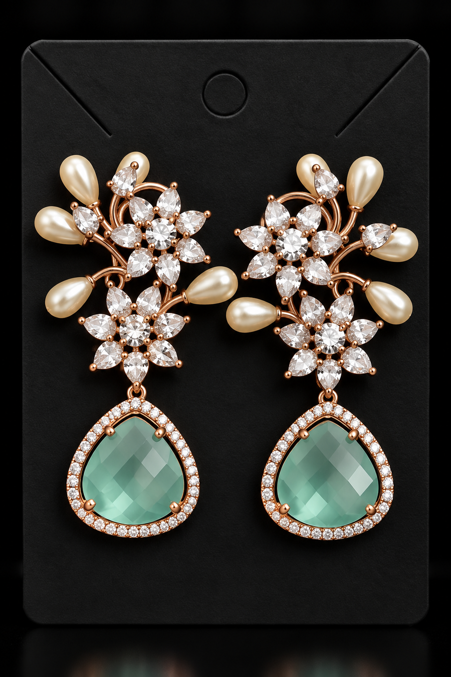 Designer AD Earrings with Mint Green Stone - Jewelry - Earrings - Anandi Fashions