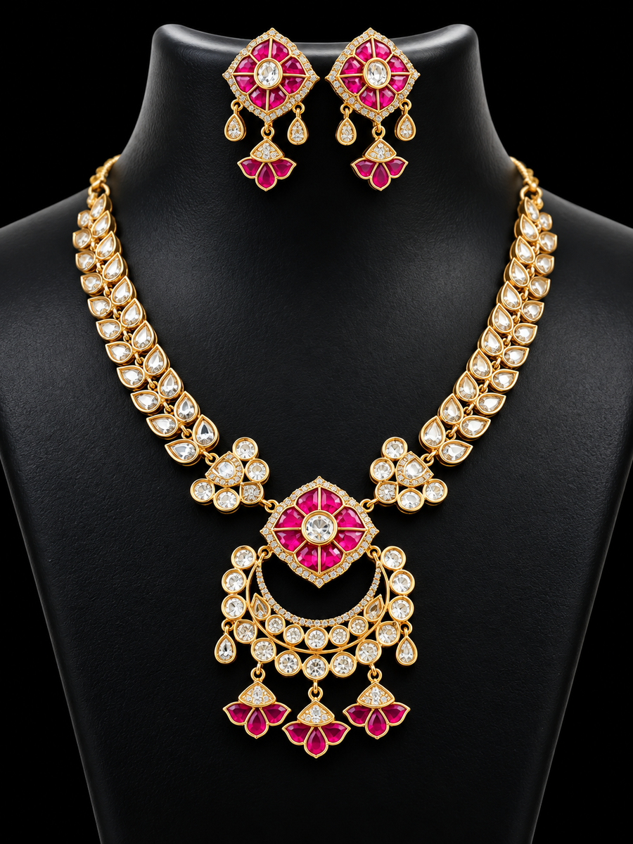 Pink Kundan Necklace Set
