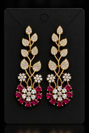 CZ Earrings with Ruby Stones - Jewelry - Earrings - Anandi Fashions