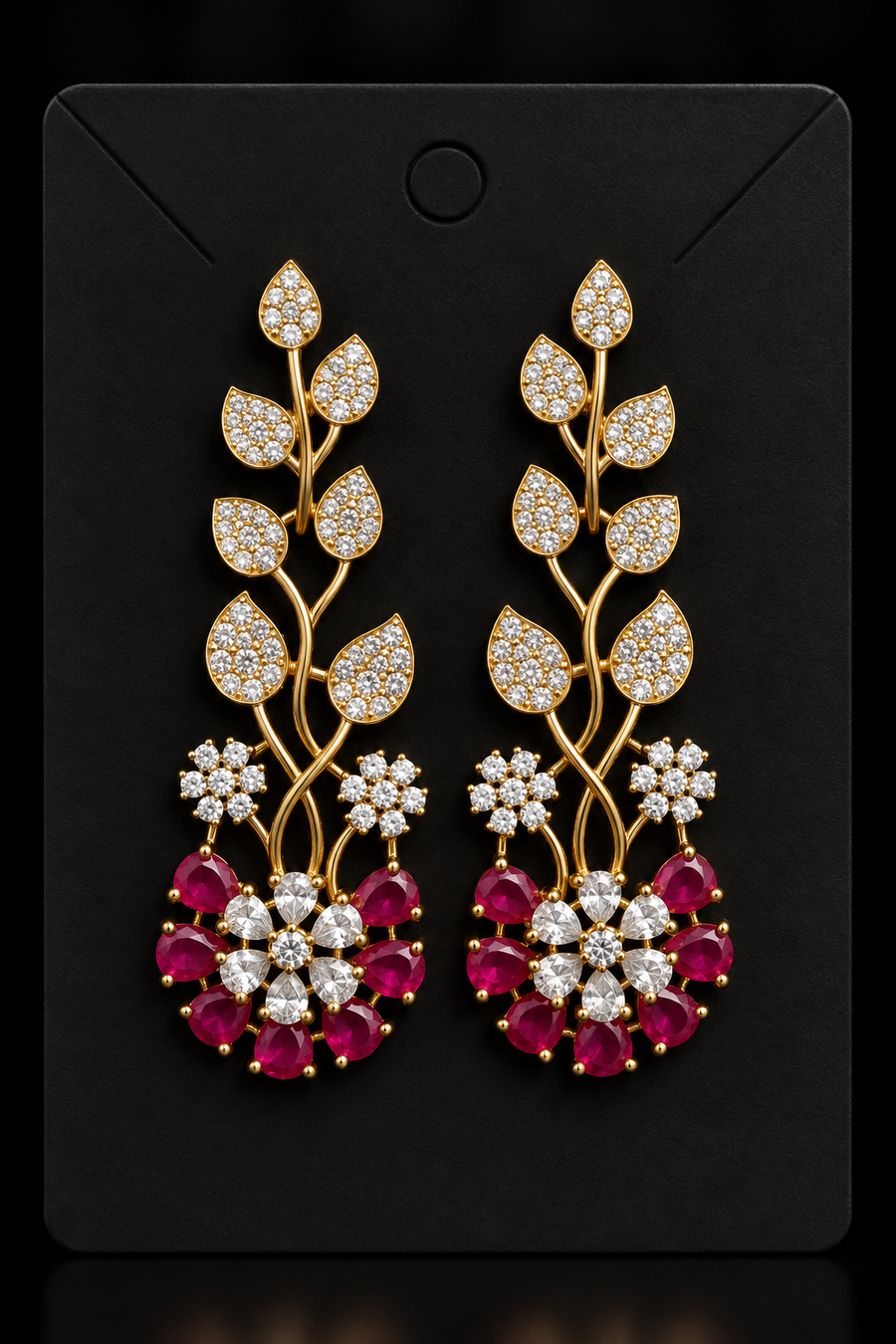 CZ Earrings with Ruby Stones - Jewelry - Earrings - Anandi Fashions