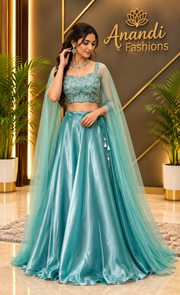 Women’s Fancy Satin Silk Lehenga Set with Long Sleeves