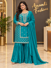 Premium Collections Sea Blue Plus size Sharara set