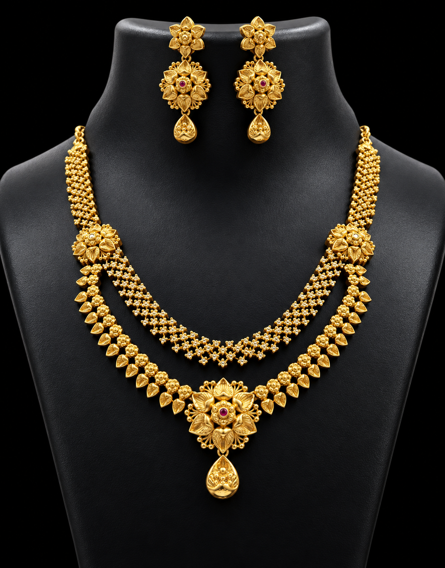 Antique Finish 2 Layer Necklace Set