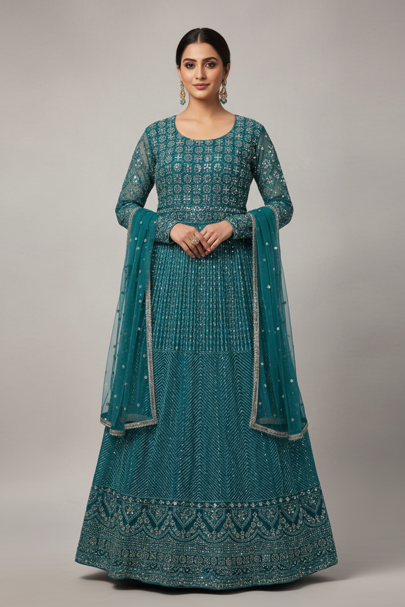 Plus Size Floor Length Long Dress - Anandi Fashions