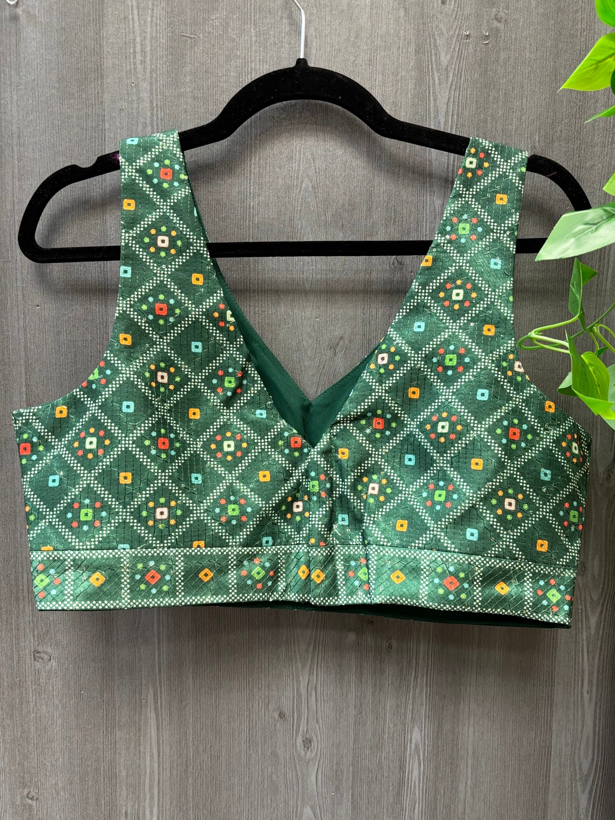 Premium Quality -Green Bandhini sleeveless Blouse image 1