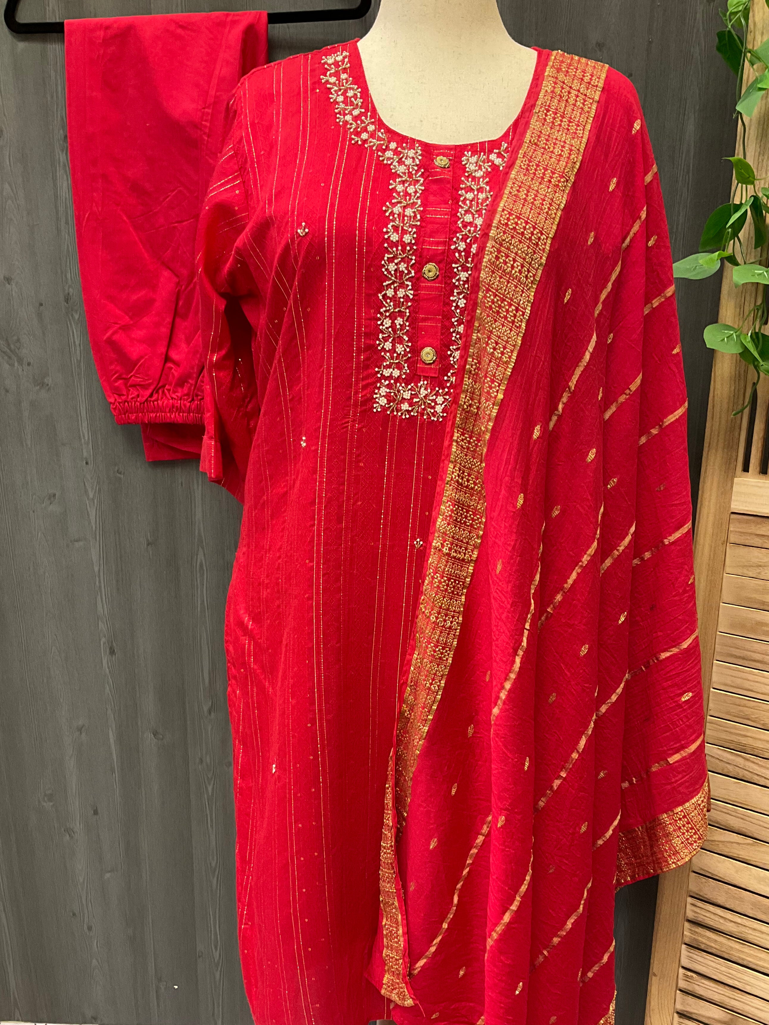 Plus Size - colorful silk Kurti set with Pearl Work image 0