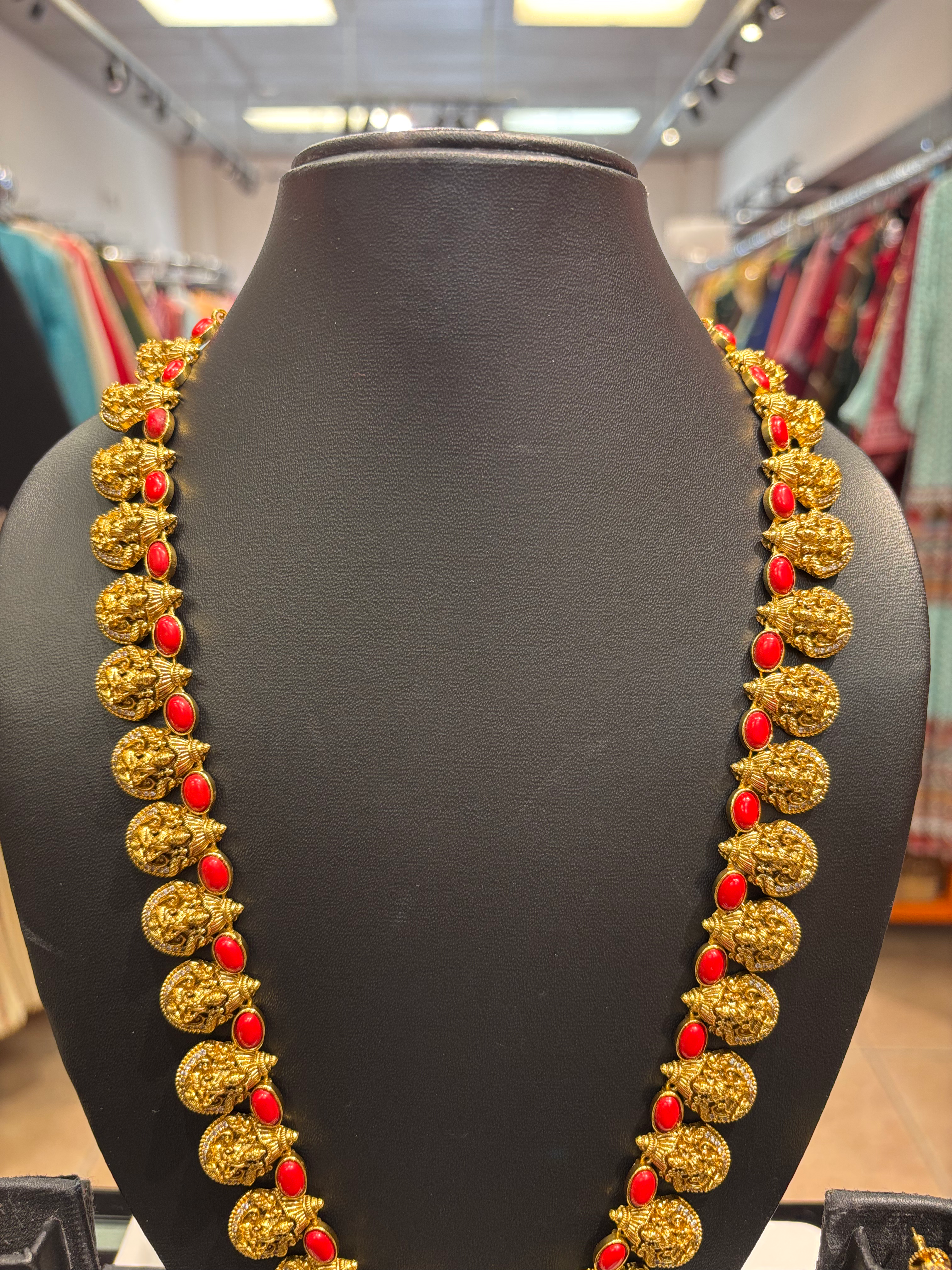 Temple Jewelry- Lakshmi Coral Long Necklace set image 1