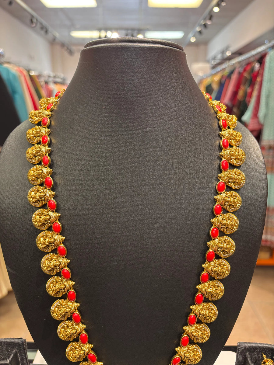Temple Jewelry- Lakshmi Coral Long Necklace set