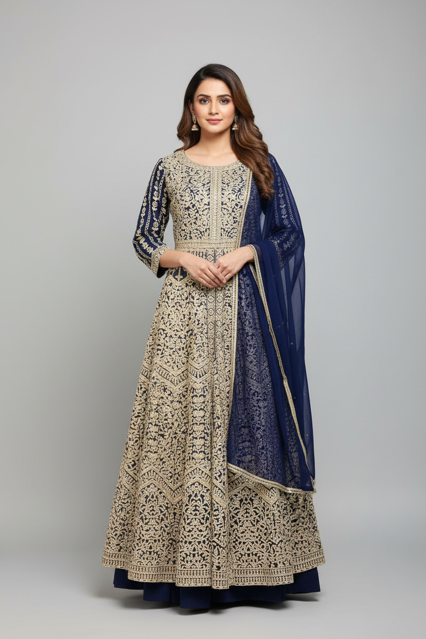 Ink Blue Heavy Lehenga Set Wedding