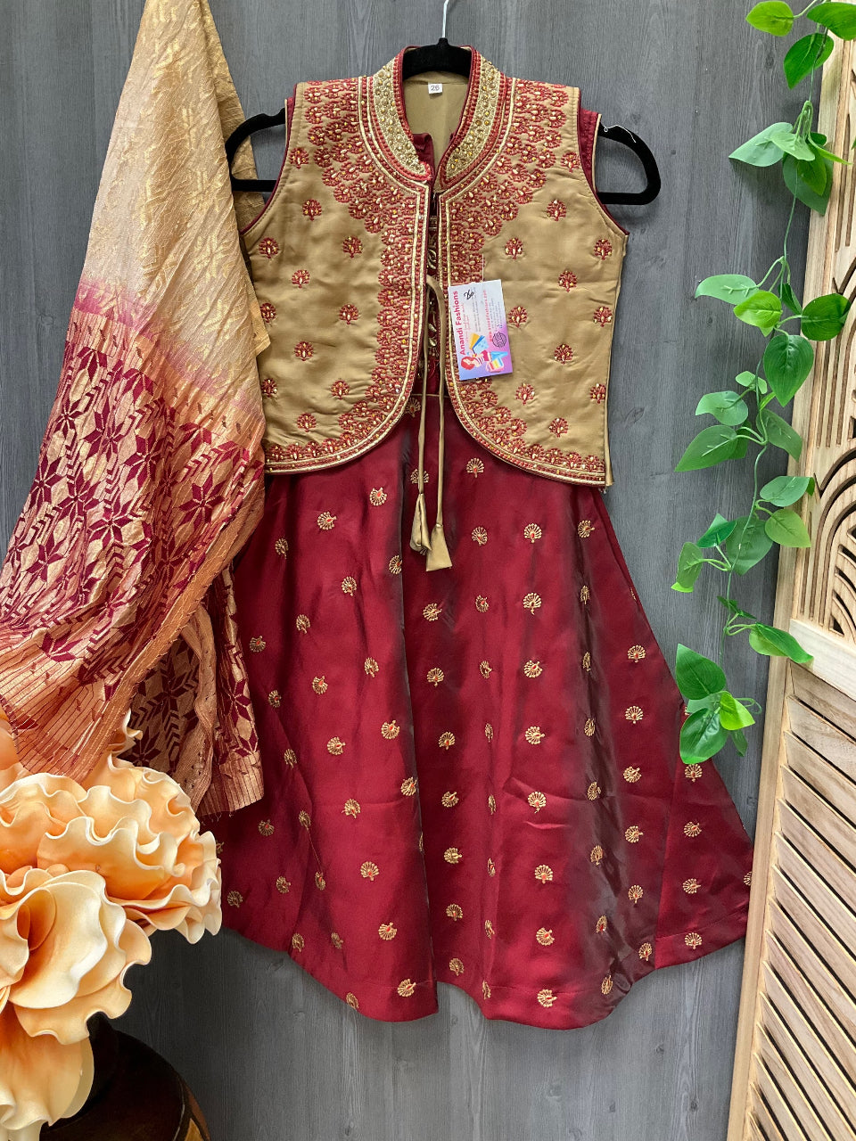 Size 26-Party wear kids dress long frock with removable jacket image 1