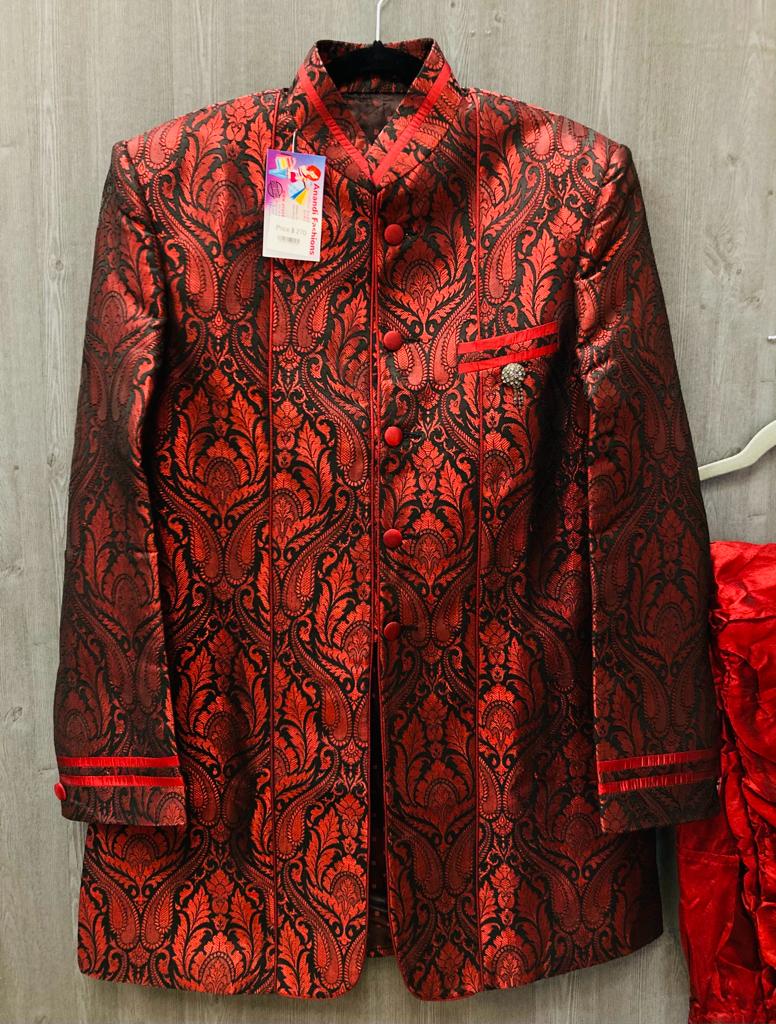 Mens Sherwani - The Glamorous and Graceful Red Sherwani with Jodhpuri Pants image 1