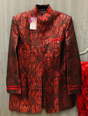 Mens Sherwani - The Glamorous and Graceful Red Sherwani with Jodhpuri Pants