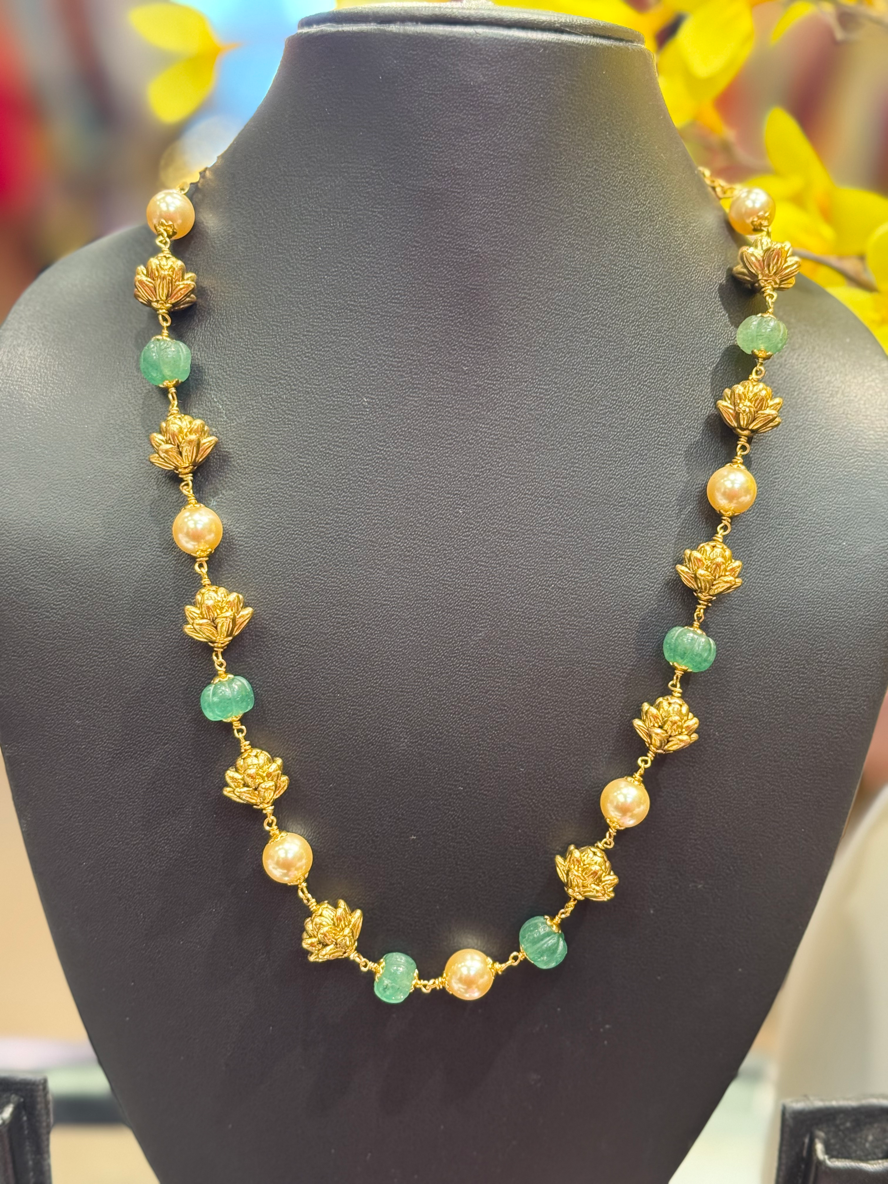 Pearl Mala with Pumpkin Beads image 0