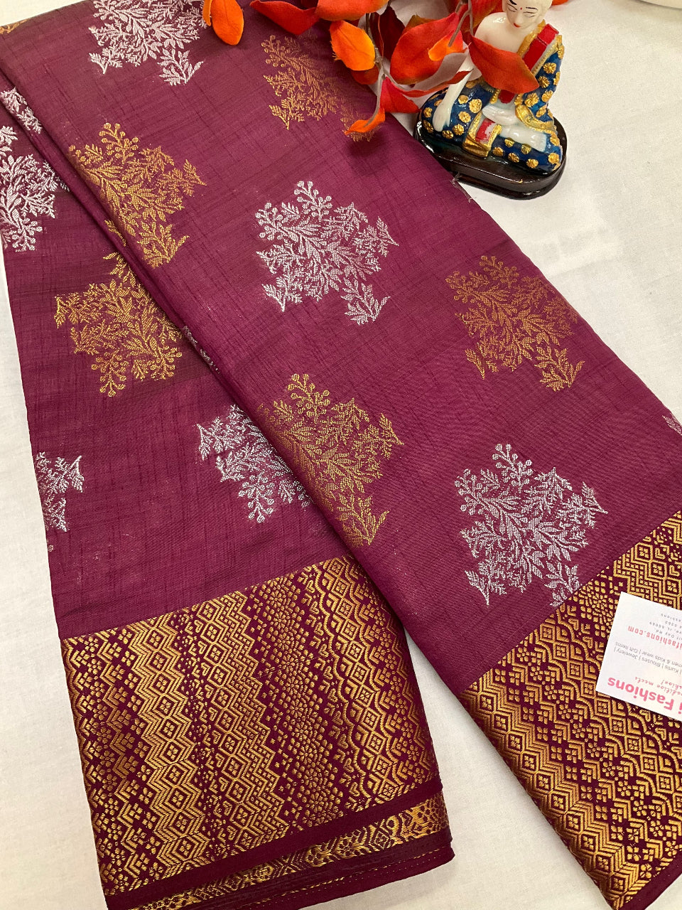 Indian Silk Saree - Maron Semi Silk Saree image 0