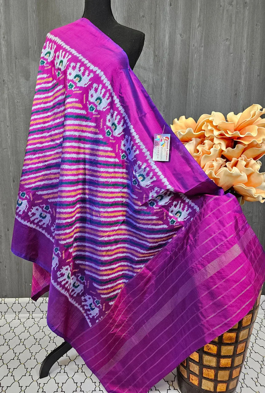 Ikkat Silk Dupatta - Purple Pure Silk Handloom Dupatta