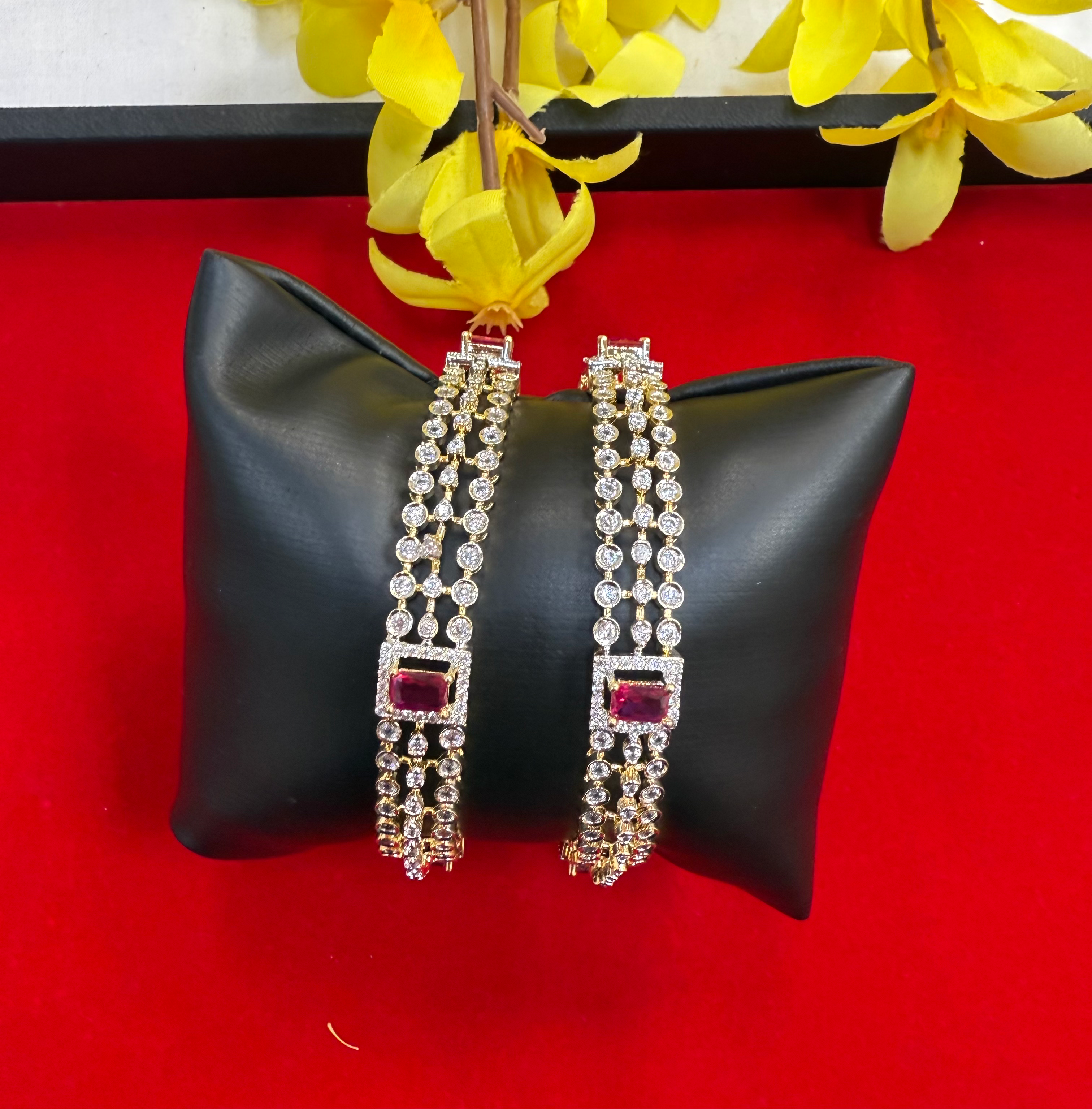 Party Wear CZ Bangles Set- (pair) image 3